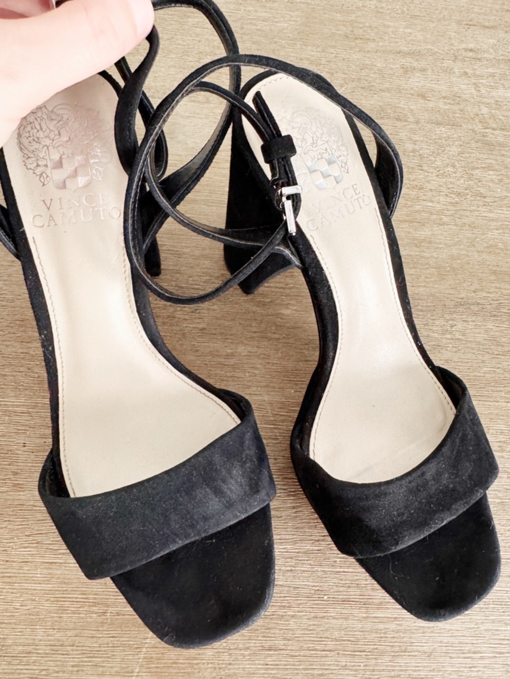 Vince Camuto Black Suede Platform Block Heels size 6.5 - Picture 2 of 6